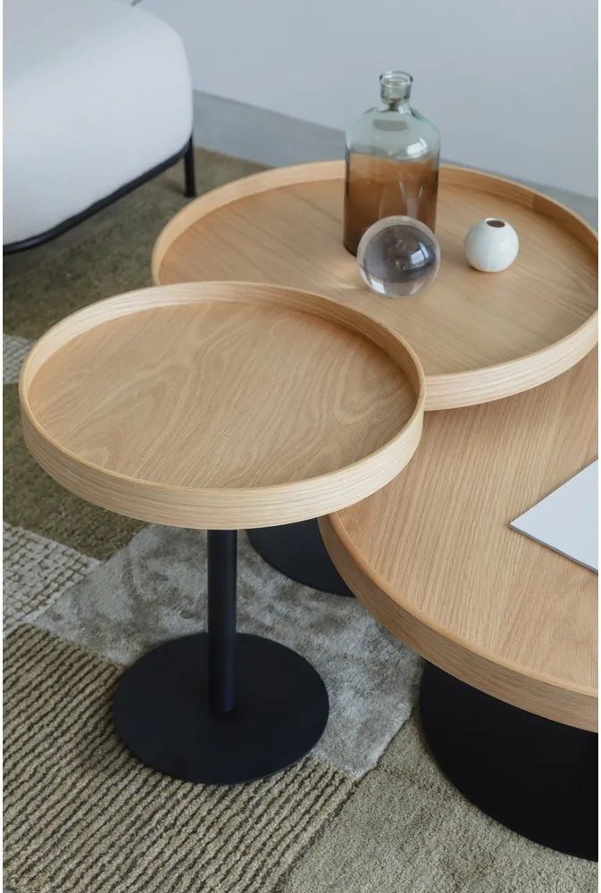 Măsuță de cafea în culoare naturală rotundă cu blat cu aspect de lemn de stejar ø 70 cm Yuri L – White Label