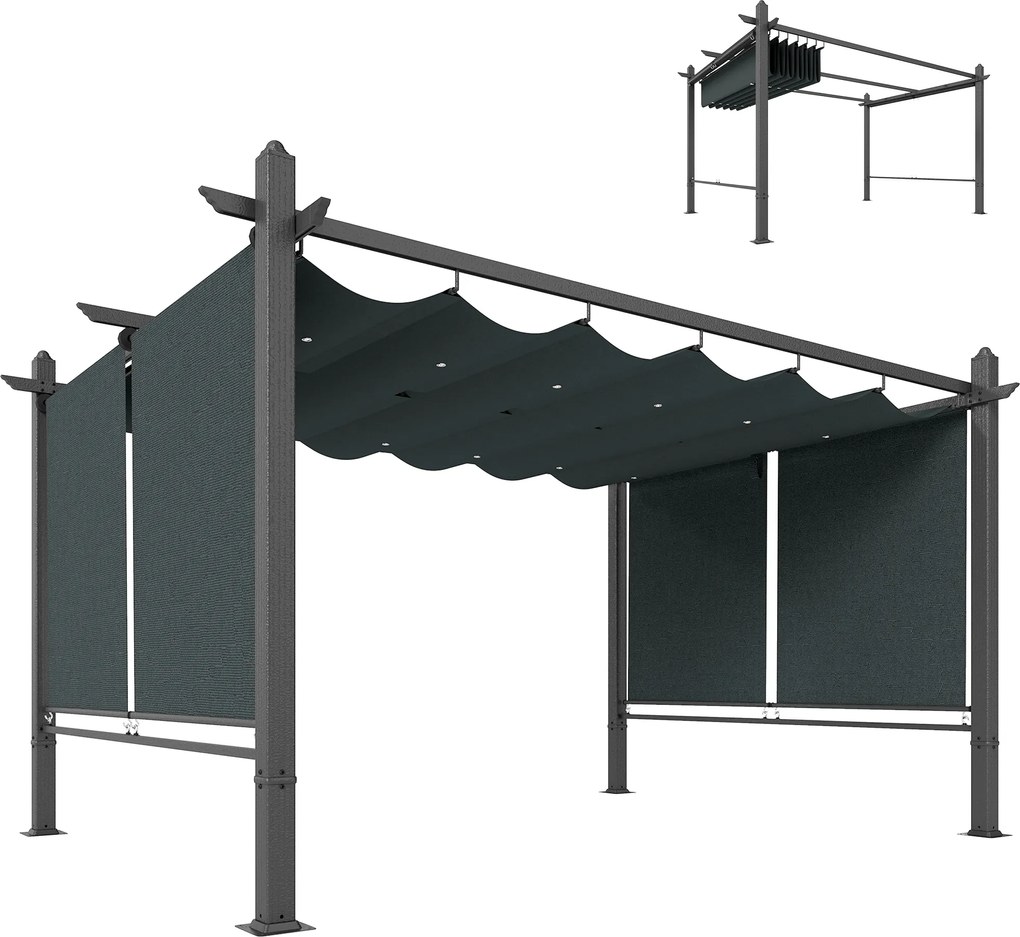 Outsunny Pergolă 3 x 4 m copertină pentru terasă cu acoperiș glisant, rulouri retractabile automat, protecție UV50+, cadru din aluminiu | Aosom Romania