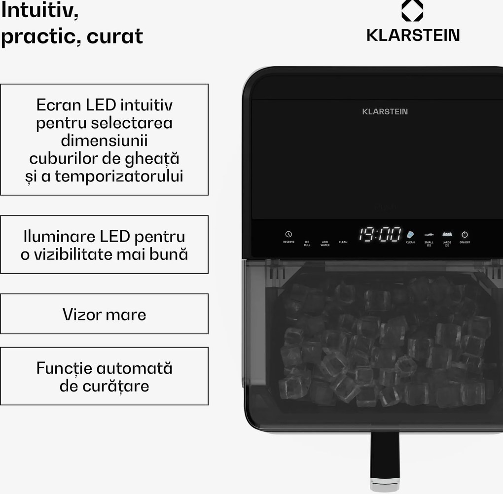 Klarstein Ice Lux aparat de făcut gheață, din oțel inoxidabil, 23 kg/24 h, auto-curățare.