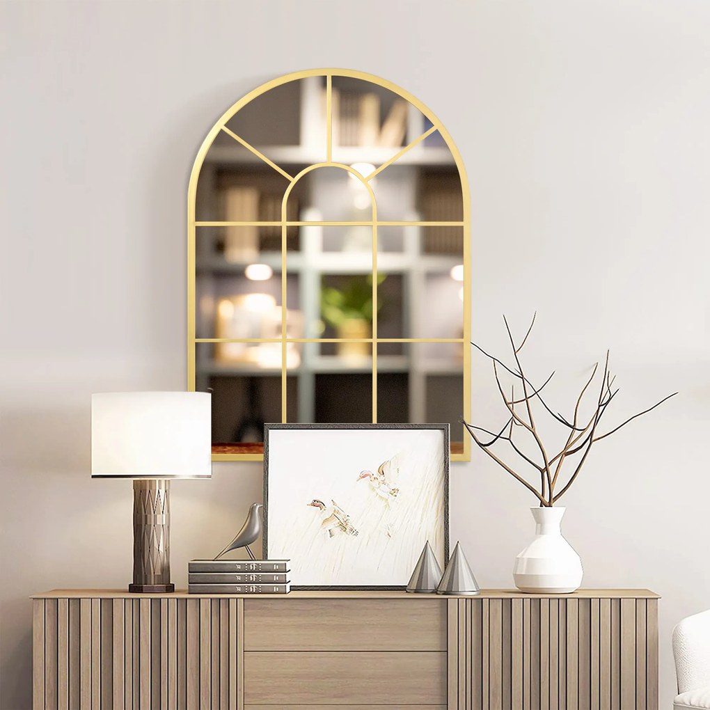 HOMCOM Oglindă murală din metal cu ramă aurie în formă arcuită - 70 x 50 cm - decor pentru intrare, dormitor, living | Aosom Romania