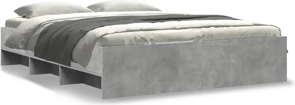 vidaXL Cadru de pat, gri beton, 150x200 cm, lemn prelucrat
