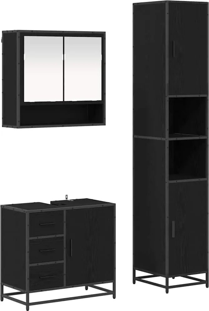 vidaXL Set de mobilier pentru baie 3 pcs Stejar Negru Lemn compozit