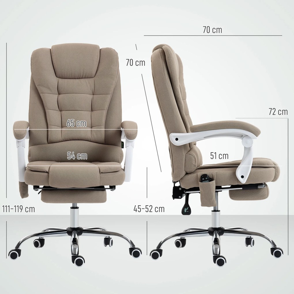 Vinsetto Fotoliu de birou executiv cu masaj și încălzire, înălțime reglabilă, spătar rabatabil, stofă din in, bej | Aosom Romania