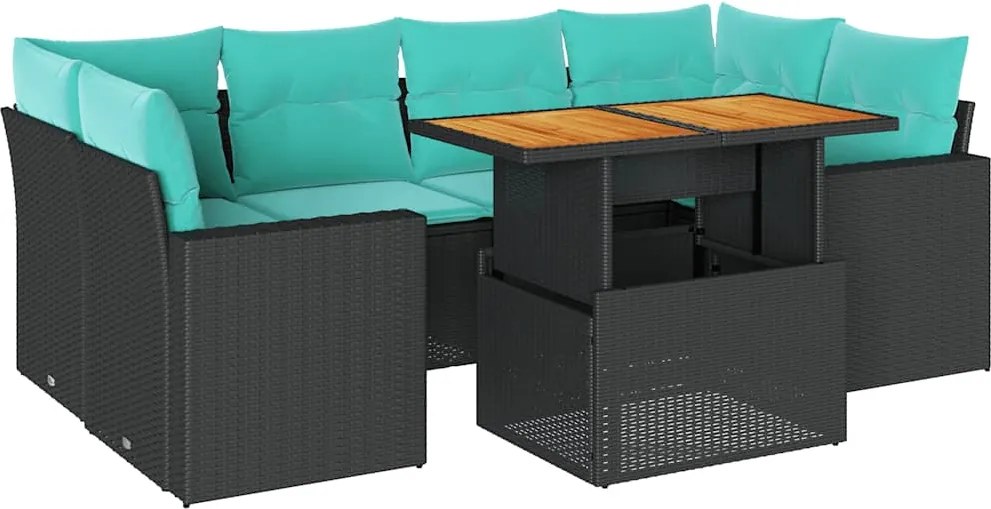 vidaXL Set canapele de grădină cu perne, 7 piese, negru, poliratan