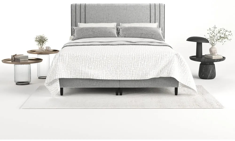 Pat matrimonial gri tapițat cu spațiu de depozitare 140x200 cm Musca – Maison de Rêve