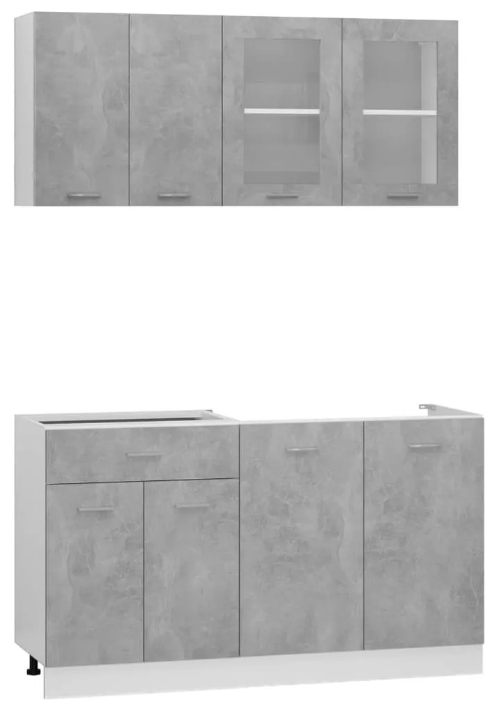 3067659 vidaXL Set dulapuri bucătărie, 4 piese, gri beton, lemn prelucrat