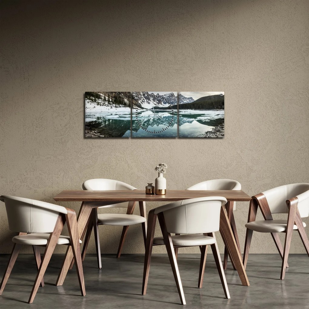 Tablou - lacul iarna (cu ceas) (90x30 cm)