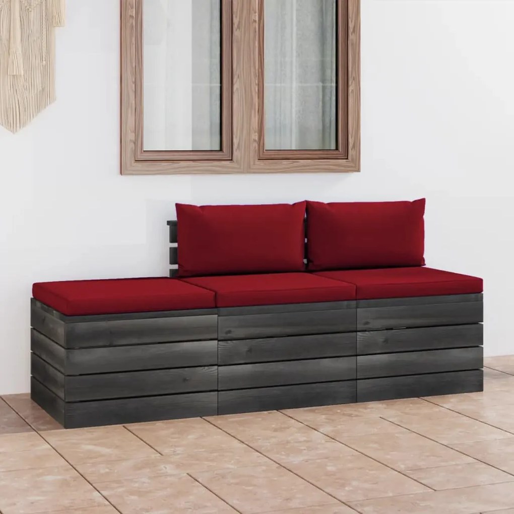 3061764 vidaXL Set mobilier grădină din paleți cu perne, 3 piese, lemn de pin