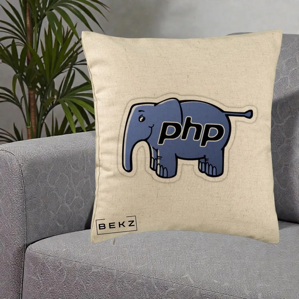 Perna Personalizata PHP Elephant, 40x40 cm, Bej, Husa Detasabila, Perna Inclusa, BEKZ®
