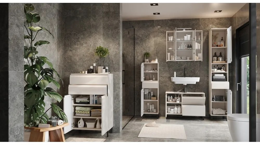 Dulap de baie crem înalt, îngust 34x120 cm Salinas – Germania