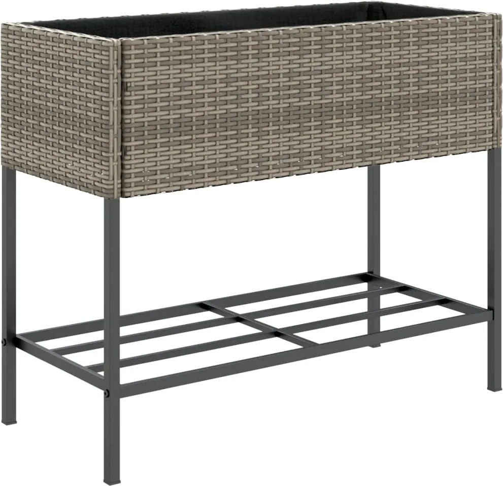 vidaXL Jardinieră de grădină cu raft, gri, poliratan