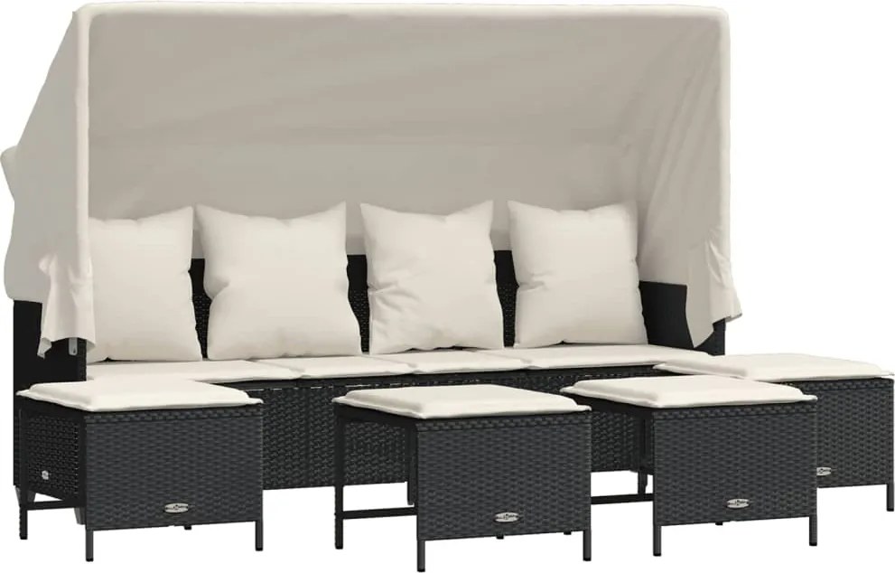 vidaXL Set mobilier de grădină cu perne, 5 piese, negru, poliratan