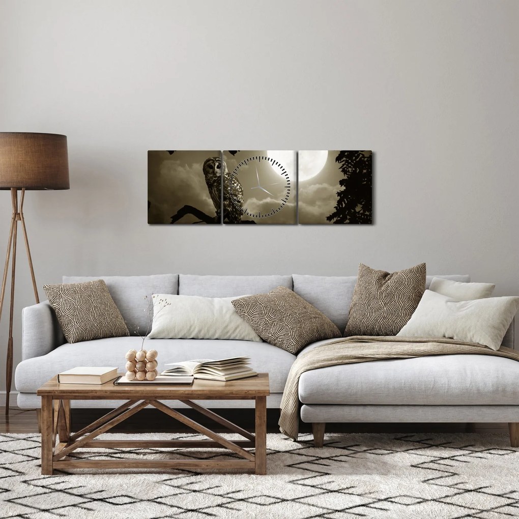 Tablou - Bufniță de noapte, auriu (cu ceas) (90x30 cm)