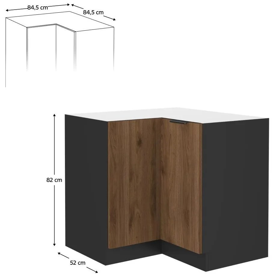 Dulap inferior de bucătărie, de colț Monzesa 90x90 DN 2F BB (Nuc okapi + Negru) . 1096945