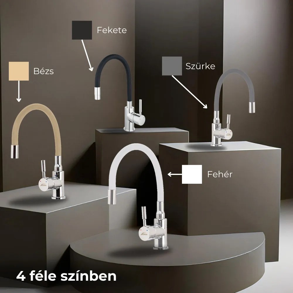 Robinet mixer pentru chiuvetă cu piedestal Corin cu gura de scurgere flexibilă bej