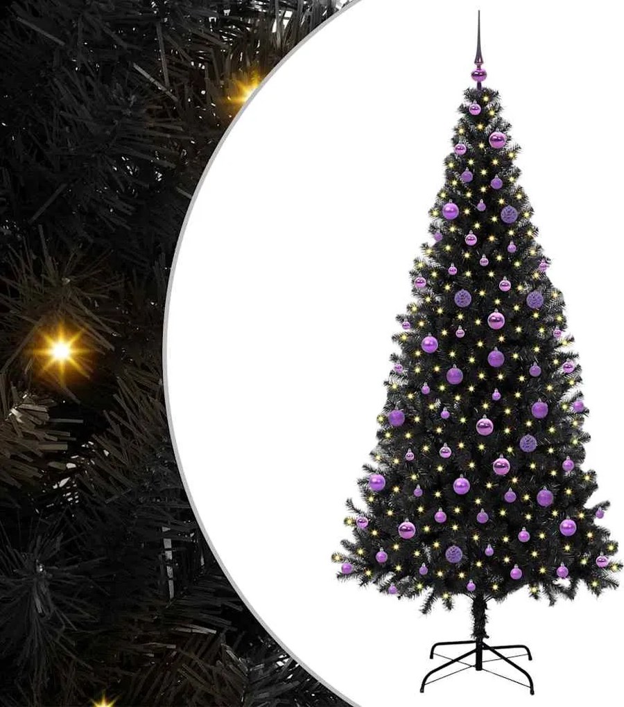 vidaXL Brad de Crăciun cu 300 LED cu suport Negru 210 cm PVC