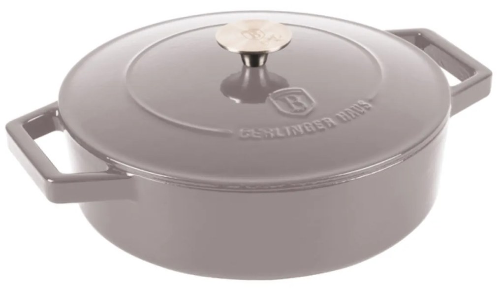 Cratiță din fontă emailata cu capac 26 cm, 2.57 L Berlinger Haus Taupe Collection BH 6527, pentru gătit lent, compatibilă cuptor/plite