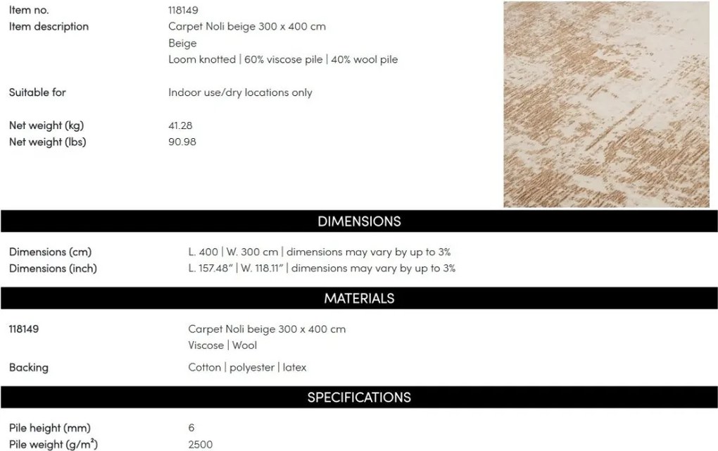 Covor design LUX tesut manual Noli 300x400