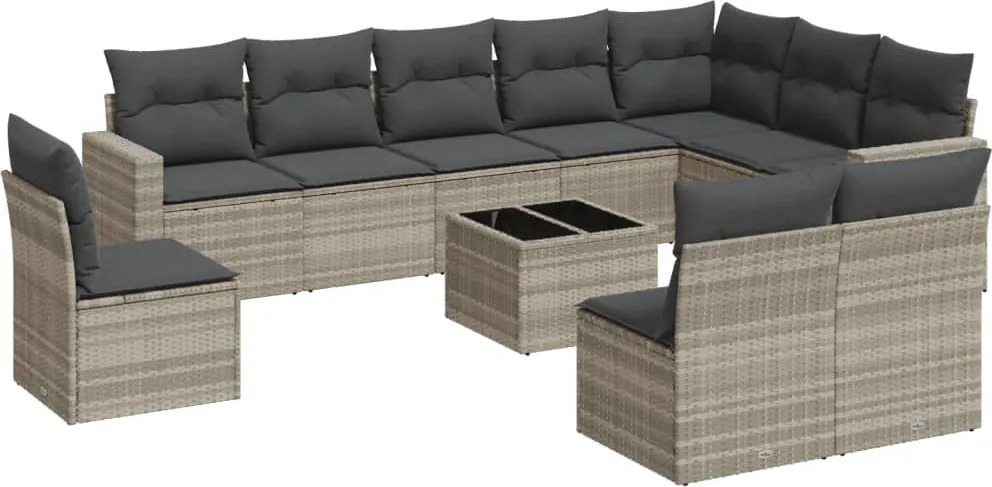 vidaXL Set canapele de grădină cu perne, 11 piese, gri, poliratan