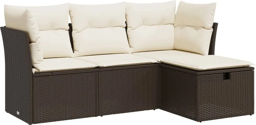vidaXL Set canapele de grădină, 4 piese, cu perne, maro poliratan maro