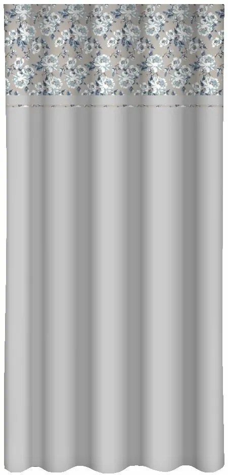 Draperie decorativă gri deschis cu imprimare de flori albastre Lățime: 160 cm | Lungime: 270 cm