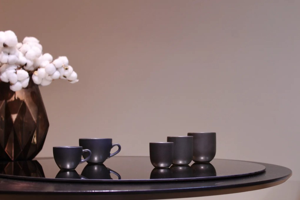 Set 200 Cesti + 200 Farfurii Cafea Vulcano (100 Cesca Espresso 70ml, 100 Ceasca Cappuccino 200ml, 200 Farfurii ) Negru Mat Carbon