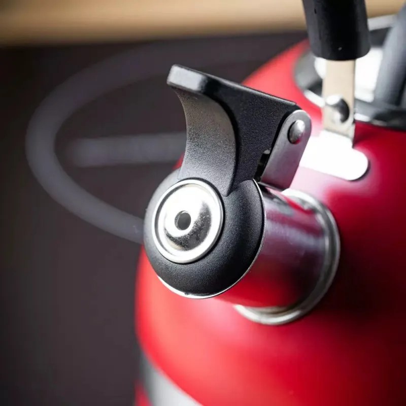 Ceainic cu fluier Kinghoff KH 1853, 1.8 l, Maner izolat termic, Inductie, Rosu/ Inox