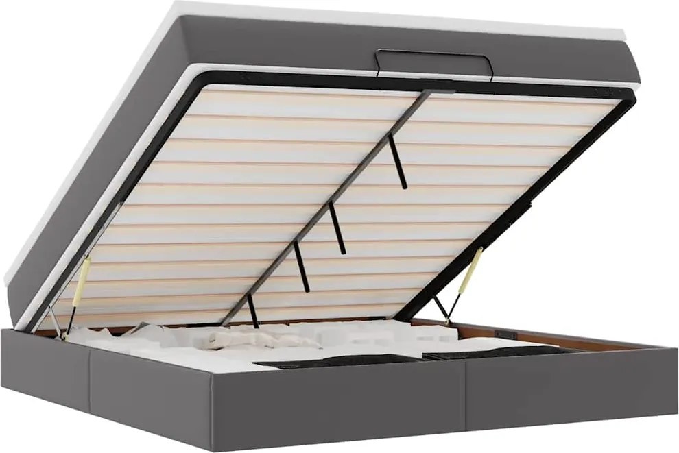 vidaXL Cadru de pat otoman cu saltele Gri 180x200cm piele artificială