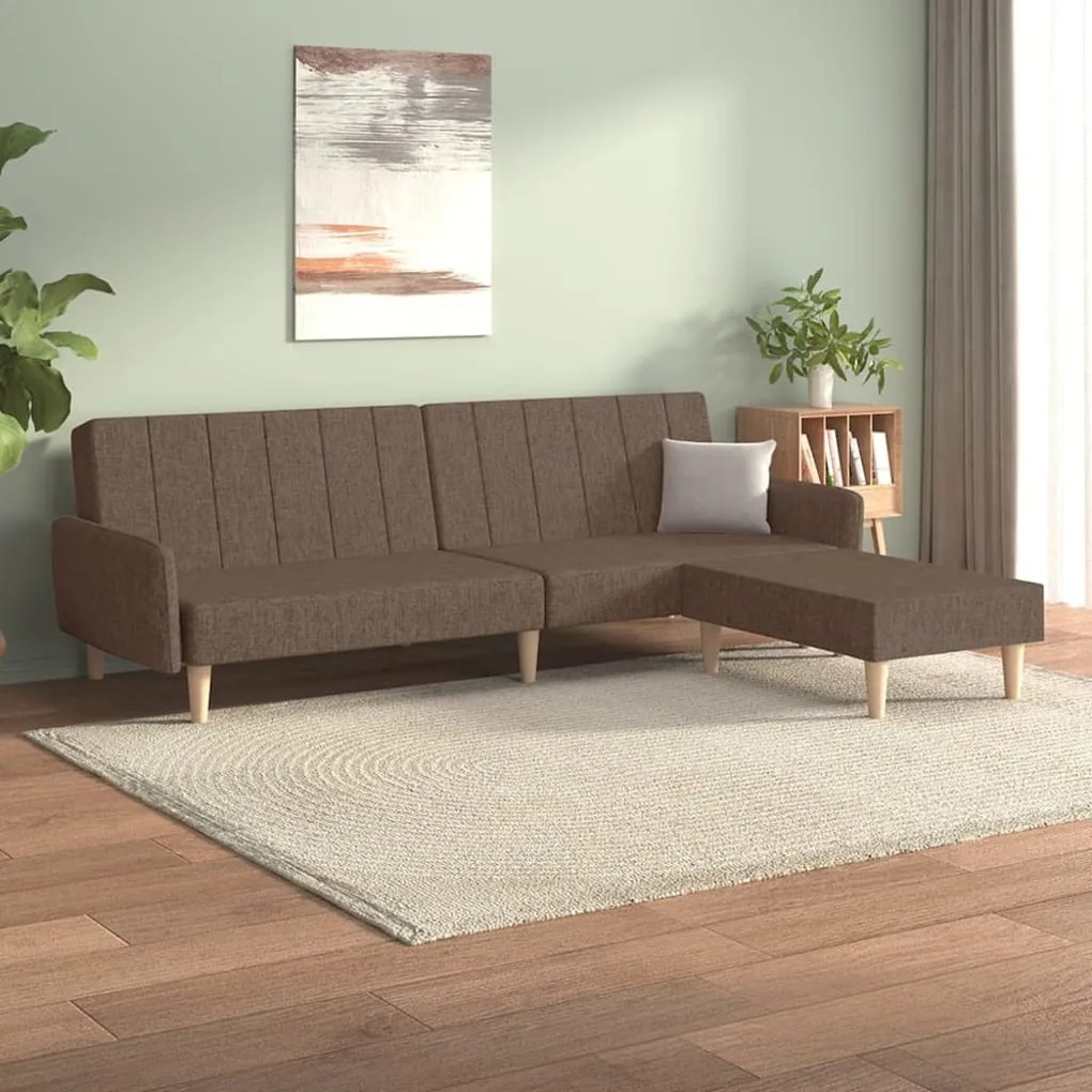3080717 vidaXL Canapea extensibilă 2 locuri, cu taburet, gri taupe, textil