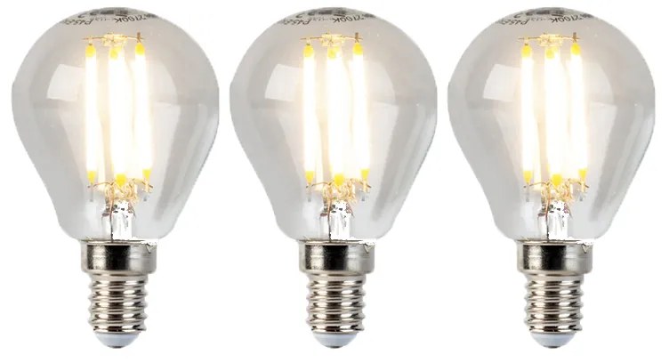 Set de 3 becuri LED cu filament E14 reglabile P45 5W 470lm 2700K