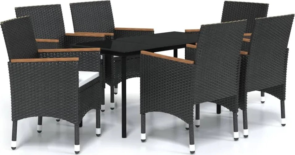 vidaXL Set de masă pentru grădină, 7 piese, cu perne, negru