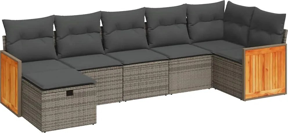 vidaXL Set canapele de grădină, 7 piese, cu perne, gri, poliratan