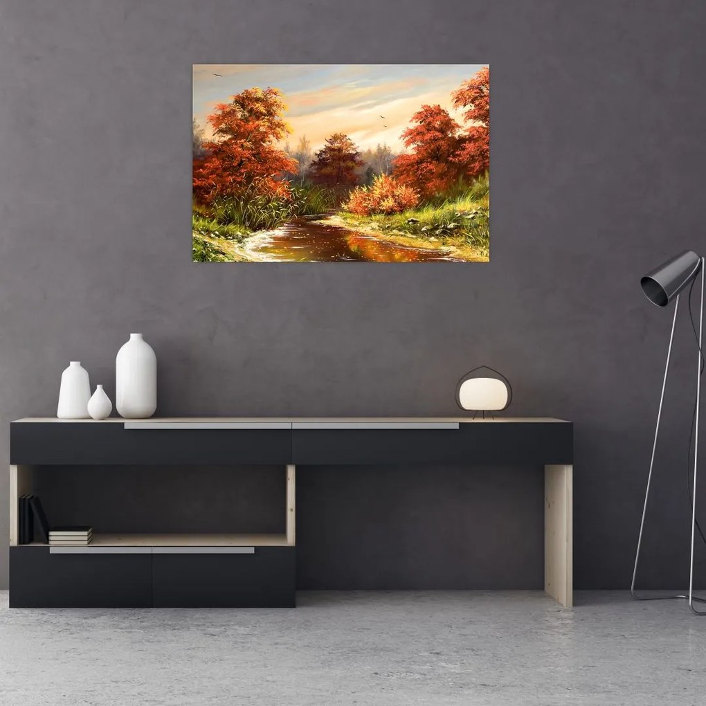 Tablou - Râu în peisaj de toamnă (90x60 cm)