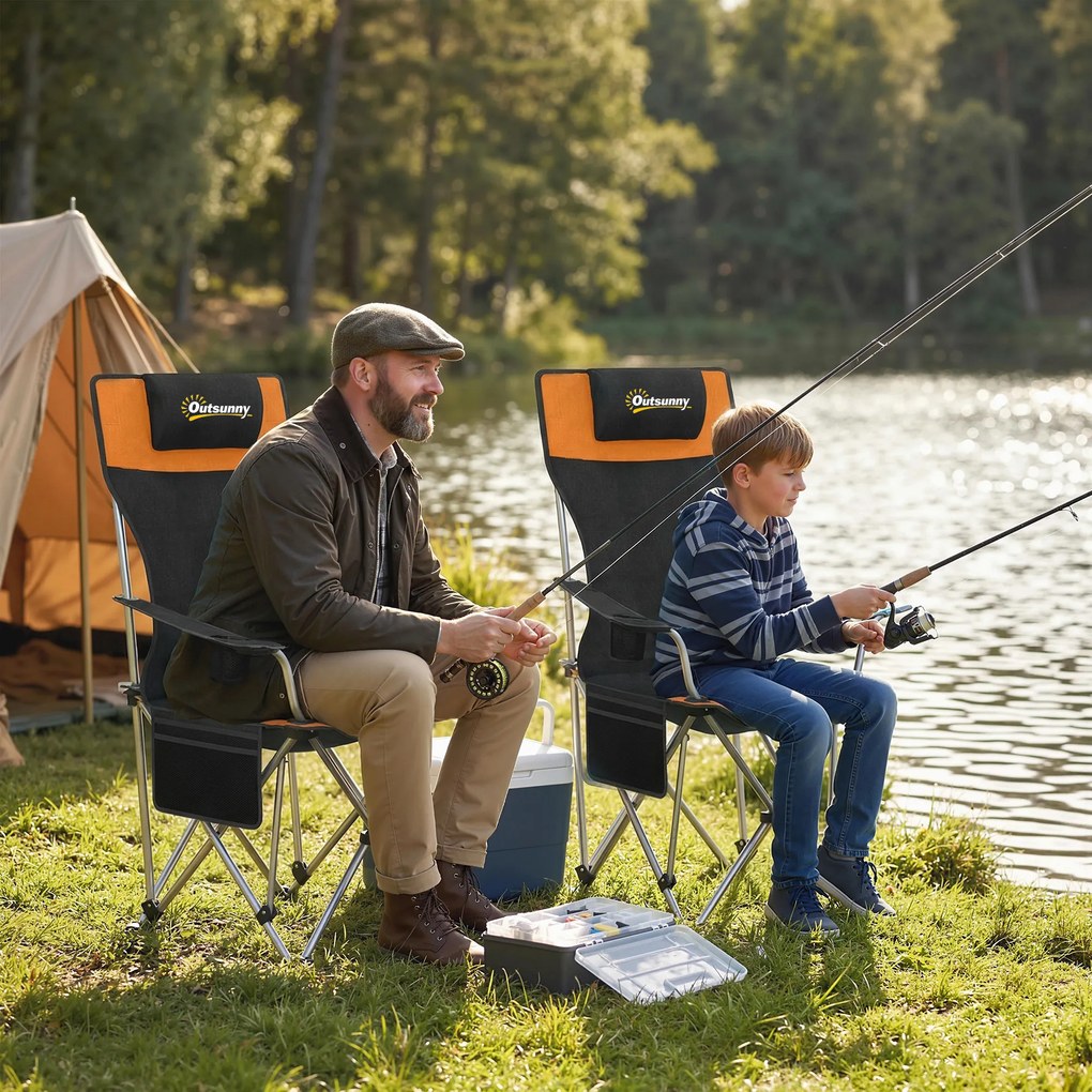 Outsunny Set de 2 Scaune de Camping Pliabile cu Suport pentru Picioare Detașabil, 82x100x88 cm, Negru | Aosom Romania