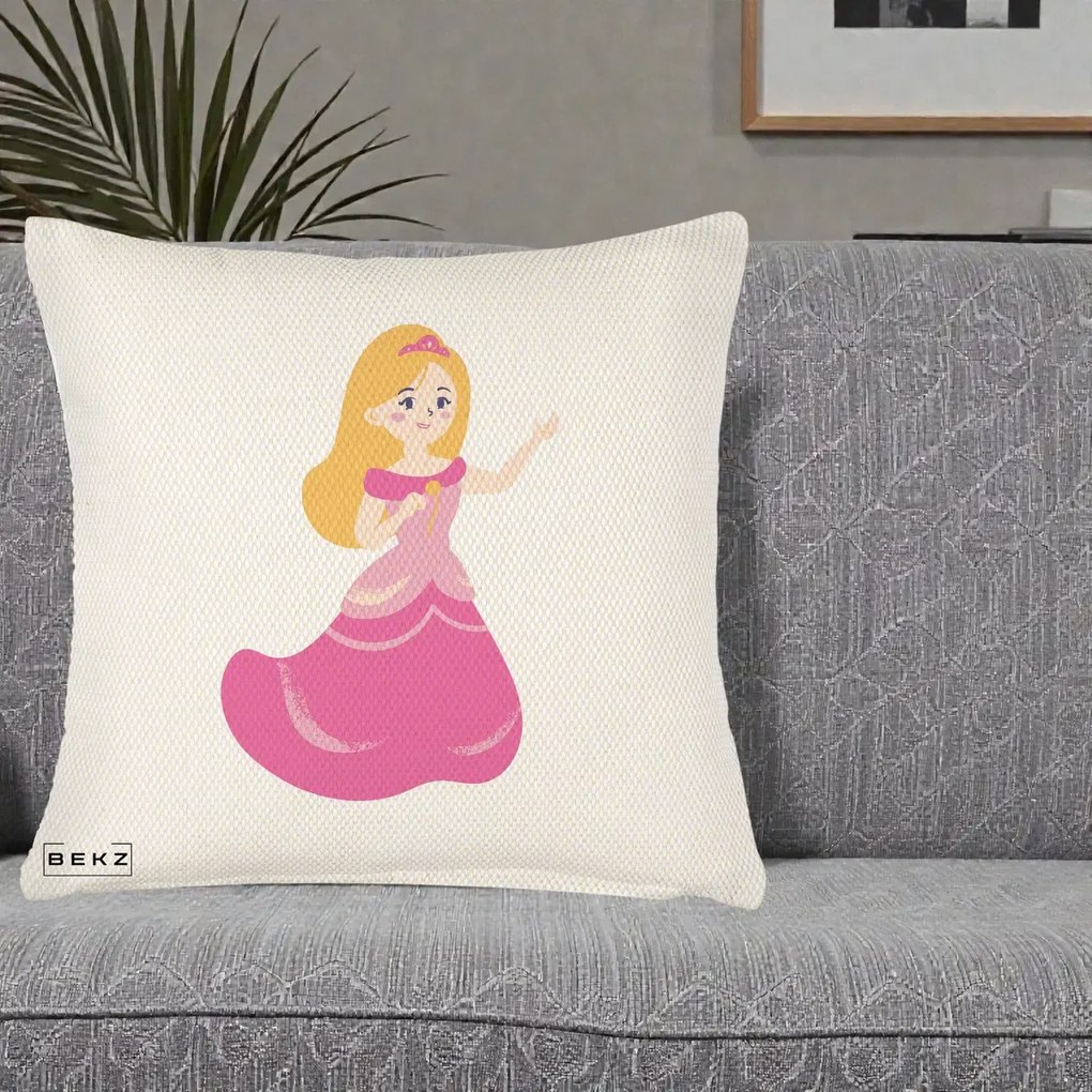 Perna Personalizata Printesa Roz cu Microfon, 40x40 cm, Crem Reliefat, Husa Detasabila, Perna Inclusa, BEKZ®