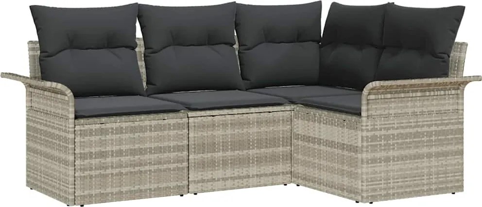 vidaXL Set de canapele pentru grădină 4 pcs Gri deschis poliratan