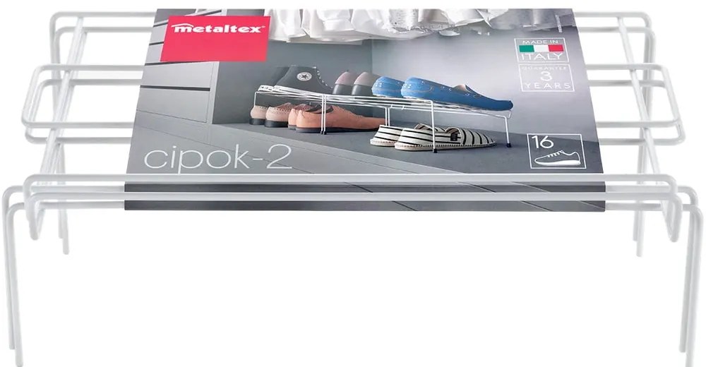 Set 2 suporturi pentru pantofi din oțel inoxidabil Metaltex Cipok, alb