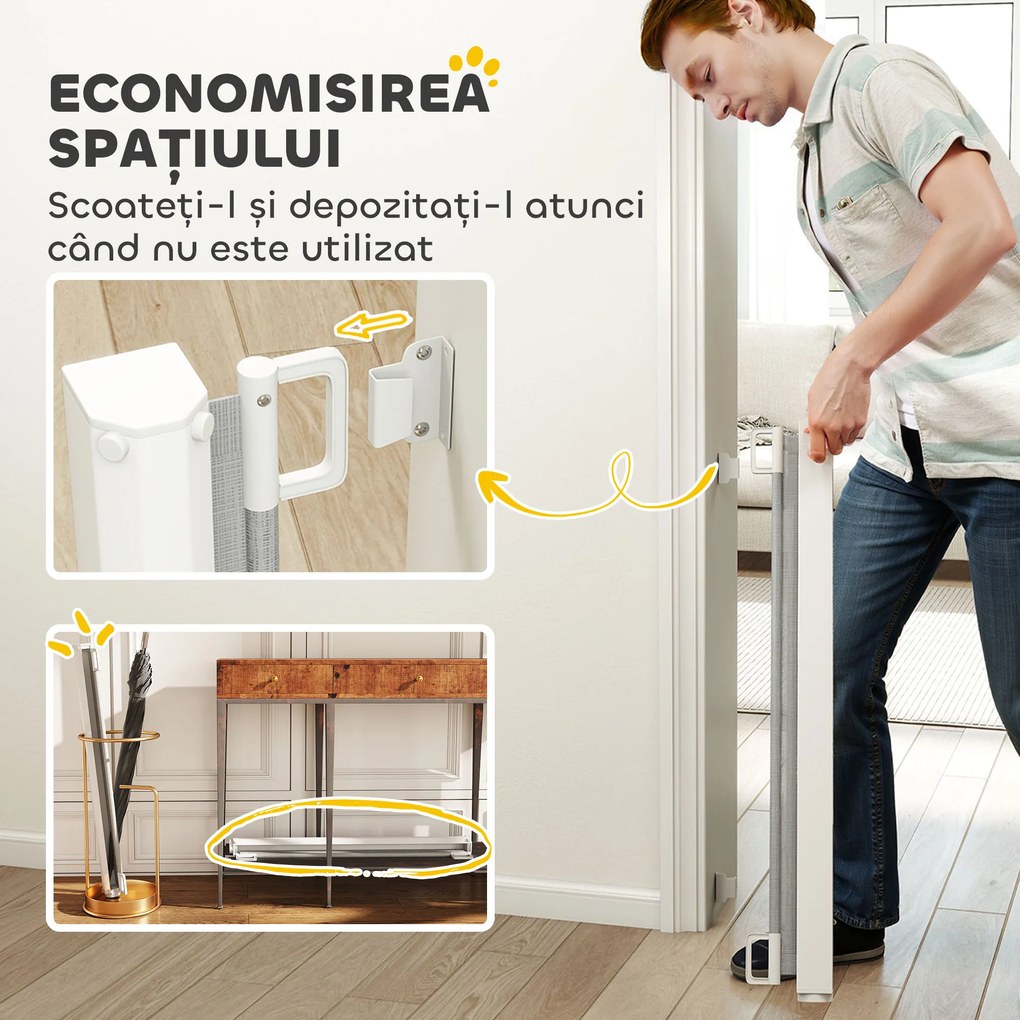 PawHut Poartă Extensibilă pentru Câini până la 115 cm, Alb și Gri | Aosom Romania