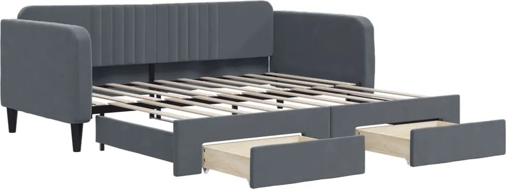vidaXL Pat de zi cu extensie și sertare, gri închis, 90x190cm catifea