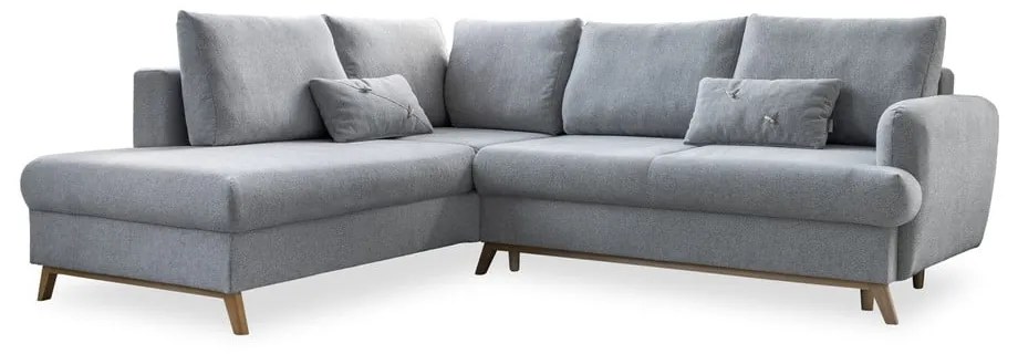 Colțar gri deschis extensibil/cu spațiu de depozitare (cu colț pe partea stângă/în formă de ”L”) Scandic Lagom – Miuform