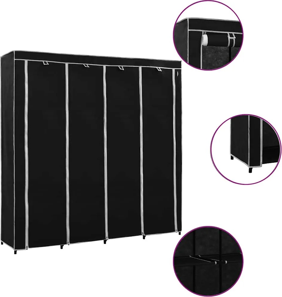 vidaXL Șifonier cu 4 compartimente, negru, 175 x 45 x 170 cm