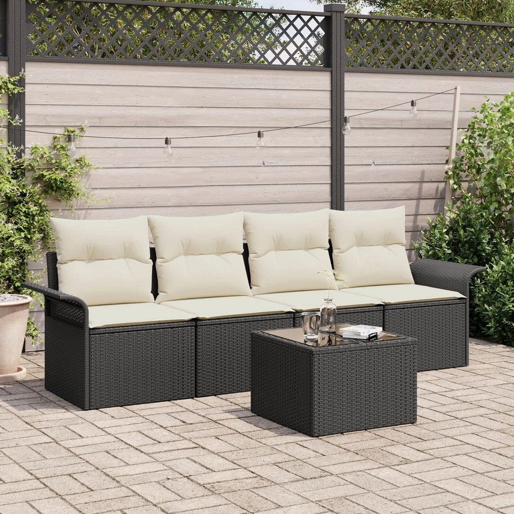 vidaXL Set de canapele pentru grădină 5 pcs Negru Rattan poli