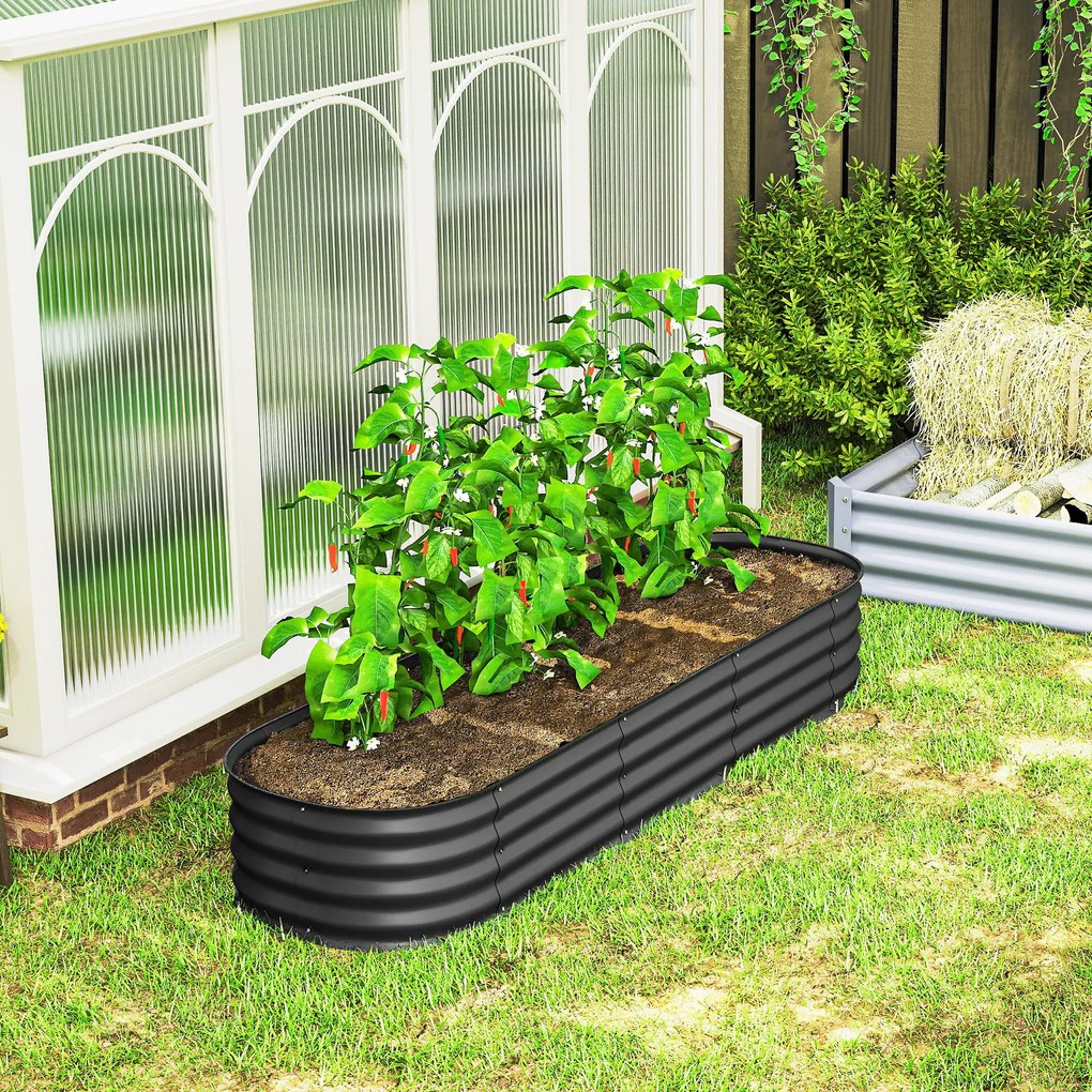 Outsunny Jardinieră înălțată pătrat, pat de grădină modular din oțel pentru legume, plante, flori, dim. 195 x 62 x 30 cm, gri | Aosom Romania