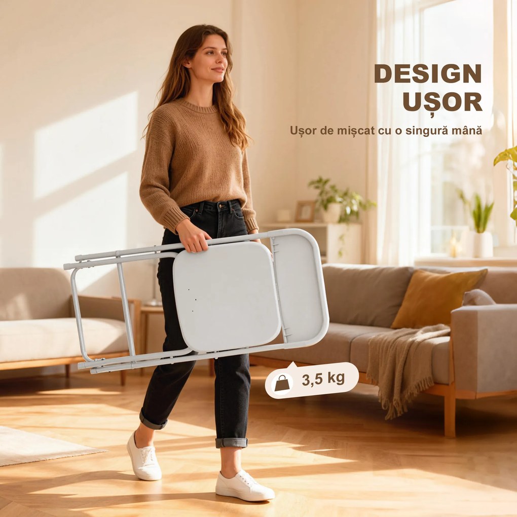 HOMCOM Set de 4 Scaune Pliabile cu Găuri de Drenaj din Plastic și Metal, 45x49x79.5 cm, Alb | Aosom Romania
