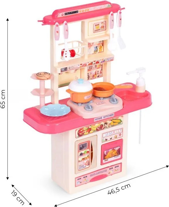 Bucătărie compactă pentru copii cu LED + 10 accesorii - roz