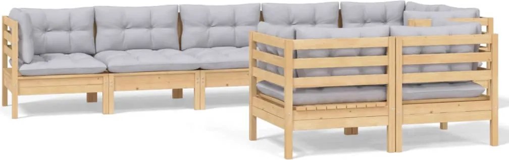 vidaXL Set mobilier de grădină cu perne gri, 8 piese, lemn masiv pin