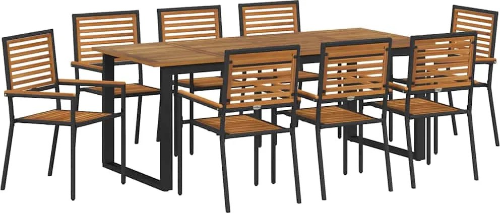 vidaXL Set de masă pentru grădină 9 pcs Negru Lemn Solid de Acacia