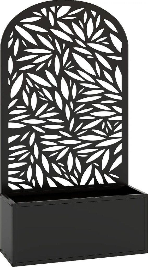 Outsunny Jardiniere Ridicată pentru Grădină și Balcon cu Spalier Arcuit Decorat cu Frunze, pentru Flori și Legume, Montare pe Perete sau Utilizare Independentă, Negru | Aosom Romania