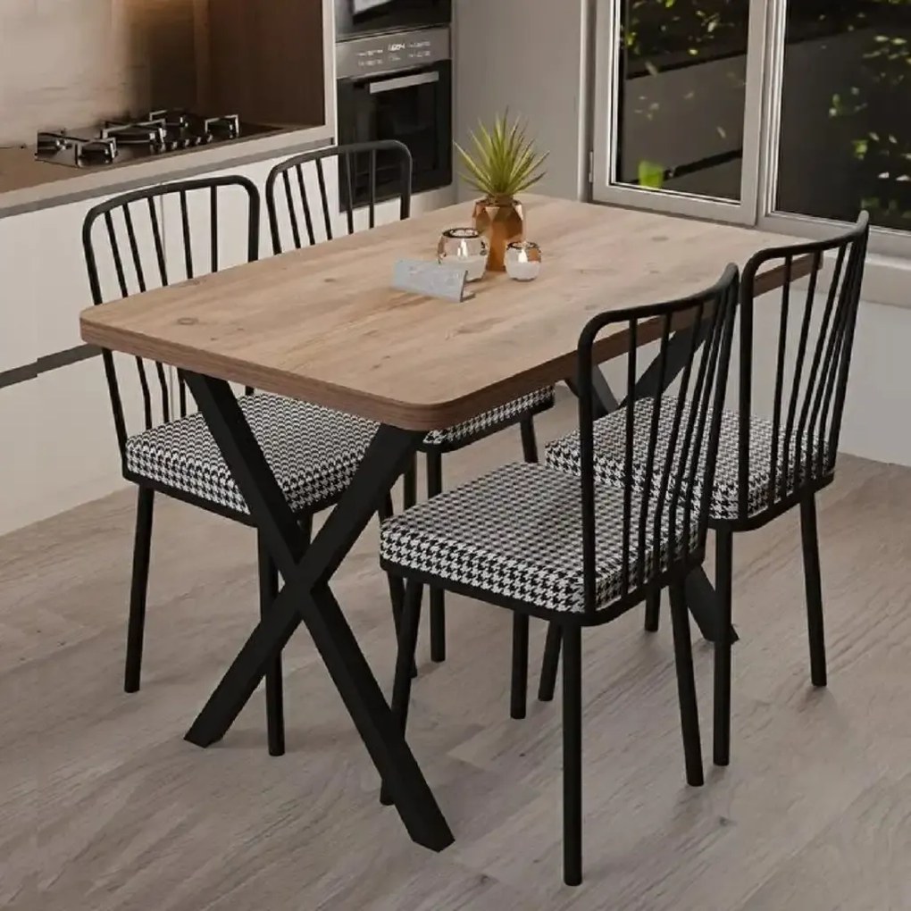 Set masa cu 4 scaune metal, Amsterdam Homs, nuc/negru 70 x 110 cm
