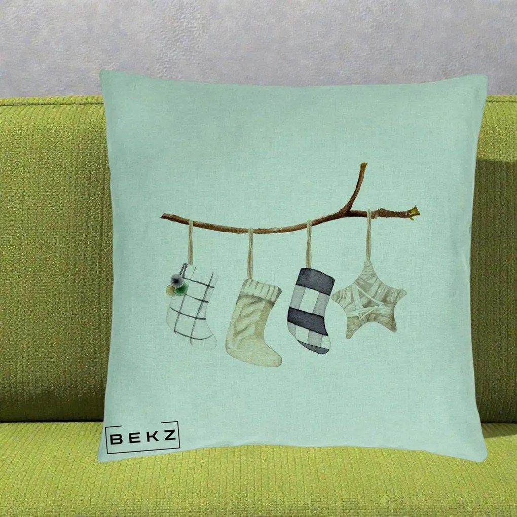 Perna Decorativa Ciorapi de Craciun pe Ramura, 40x40 cm, Verde Menta, Husa Detasabila, Perna Inclusa, BEKZ®